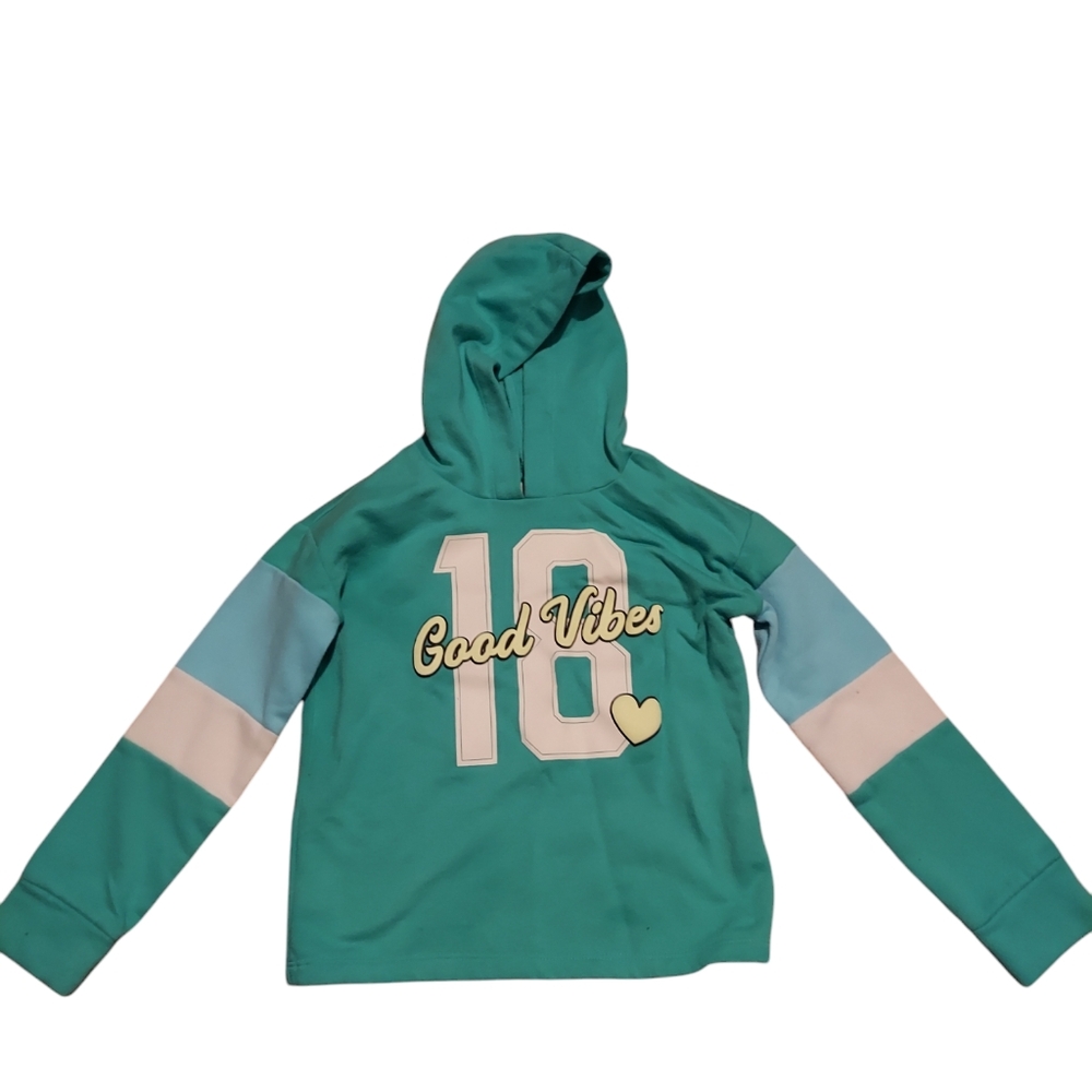 Children's Place Blue Girls Hoodie Size 5-6 Good Vibes Sweatshirt